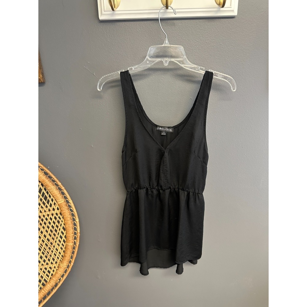 Vintage Living Doll Size S Tank Top Black Babydoll Y2K 90's V-Neck Witchy Tunic